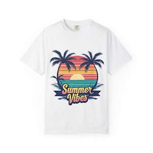 Retro Sunset Summer Vibes Palm Tree Beach Tee