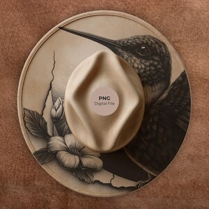 Hummingbird Pyrography Design - Wide Brim Hat Laser Engraving Template (PNG Digital Download)