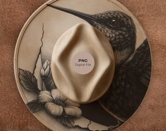 Kolibripyrografidesign - Lasergraveringsmall för hatt med bred brätte (digital nedladdning av PNG)
