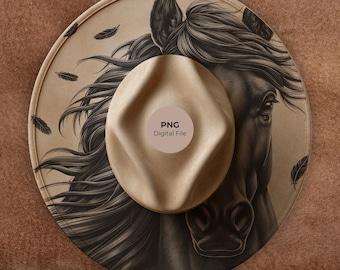 Indian Horse Hat Engraving Template, Wide Brim Hat Pattern, PNG Templates Hat Burning