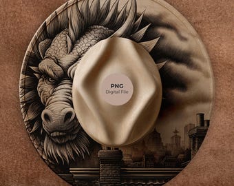 Dragon Hat Engraving PNG Template, Wide Brim Hat Pattern (Digital Download)