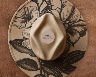 Design av brinnande pyrografi med vildblommahatt: Mall för lasergravering av blommor (PNG LightBurn, PDF)