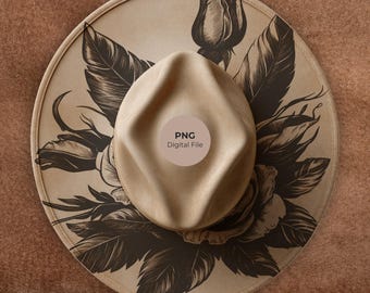 Boho Flower & Feather Hat Pyrography Design: Laser Engraving PNG + PDF Template