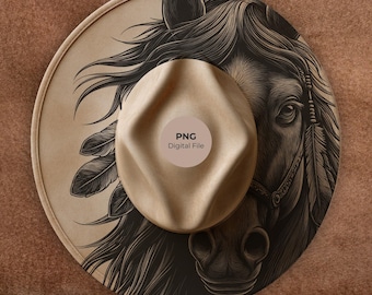 Indian Horse Hat Burning Pyrography Design: Laser Engraving Template (PNG LightBurn + PDF) Commercial Use