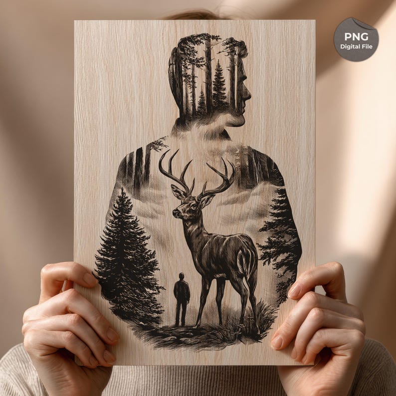 Deer Hunting Man Engraving PNG| Rustic Wildlife Laser File for CNC ...