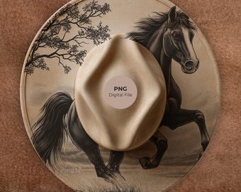 Wild Stallion Hat Engraving Design, Wide Brim Pattern, PNG Templates Hat Burning