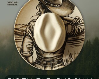 Cowgirl & Horse Hat Burning Design: Western Wide Brim Template PNG LightBurn + PDF (Commercial use)