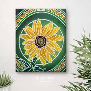 Original Sunflower Acrylic Painting on Canvas - 8x10 Framed Art