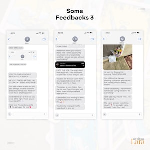 Puede incluir: Una captura de pantalla de un tel&eacute;fono m&oacute;vil que muestra mensajes de texto. Los mensajes muestran comentarios positivos y testimonios. La imagen incluye el texto "Some Feedbacks 3" en la parte superior y el nombre "medium Lara" en la parte inferior.