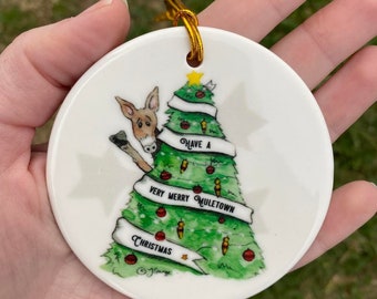 Mule Ornament, ceramic ornament with gold string, for Columbia TN, Muletown USA, Mule capitol Christmas ornament locally made, handpainted