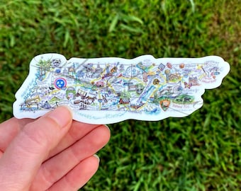 Tennessee sticker featuring my watercolor TN Map Illustration - die cut in shape of TN,  5" wide vinyl decal that is water and weatherproof