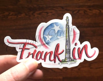 Franklin TN sticker with the monument from downtown,  vinyl sticker that is water and weatherproof, Nashville, Franklin Tennessee