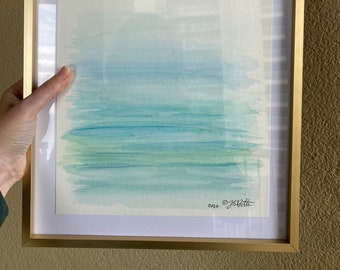 Ocean ORIGINAL Watercolor Art, framed, features a minimal interpretation of the beach - framed and ready to gift or decorate your home