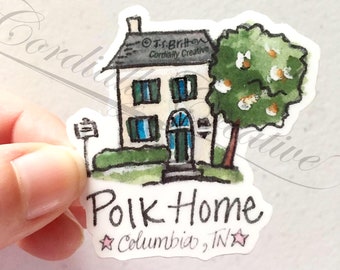 Polk Home vinyl sticker, reads "Polk Home, Columbia,TN" small 2" sticker that is water and weatherproof