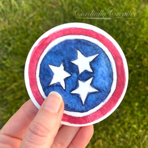 Tennessee Tri-Star sticker in TN flag red and blue, 3&quot; circle vinyl sticker that is waterproof by Cordially Creative, decal, Father&#39;s Day