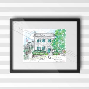 Ilustración de acuarela de James K. Polk Home, impresión digital de 8 x 10 pulgadas sobre cartulina de lino blanco, en el centro histórico de Columbia, TN