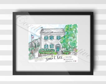 James K. Polk Home watercolor illustration print 8x10 inches,  digitally printed on white linen card stock, in historic downtown Columbia TN