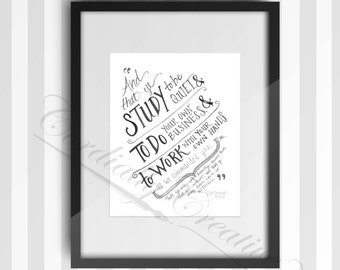 Inspirational 1 Thessalonians 4:11 hand lettered illustration print 8x10 inches, digitally printed feat. scripture, work with your hands