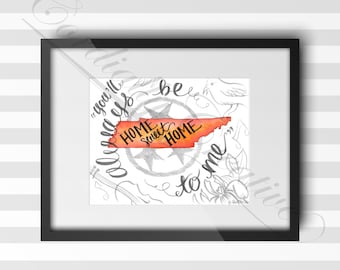 Home Sweet Home Rocky Top Tennessee watercolor illustration print 8x10 inches, digitally printed on white linen stock, unique gift art, TN