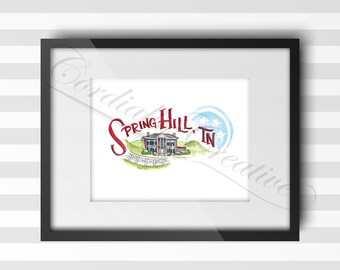 Spring Hill TN watercolor illustration print 8x10 inches, digitally printed on white linen stock, hand painted featuring Rippavilla