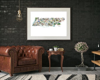 Tennessee Map illustration LARGE DELUXE print 30x20 inches on Matte Textured Fine Art Cold Press Paper, watercolor of Nashville, Smoky Mtns