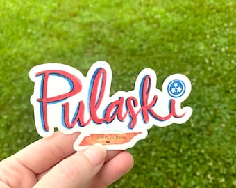 Pulaski TN sticker with orange TN shape and tri-star, vinyl sticker, waterproof and weatherproof by Cordially Creative