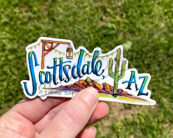 Scottsdale AZ sticker, hand painted watercolor vinyl sticker that is water and weatherproof, great souvenir for vacation, Bachelorette Party