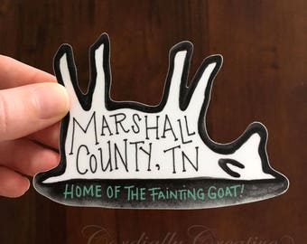 Fainting Goat sticker for Marshall County TN featuring my watercolor illustration, to remember Lewisburg, Chapel Hill, and Cornersville, TN