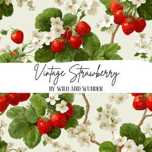 Vintage Strawberry Pattern, Classic Cottagecore Fruit Vines, Country Background for POD and Business Use, Floral Vines