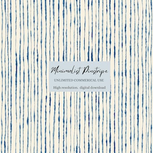 Puede incluir: Descarga digital con fondo crema y finas rayas azules verticales. Un rectángulo azul claro contiene el texto "Minimalist Pinstripe", "Unlimited Commercial Use" y "High resolution. digital download".