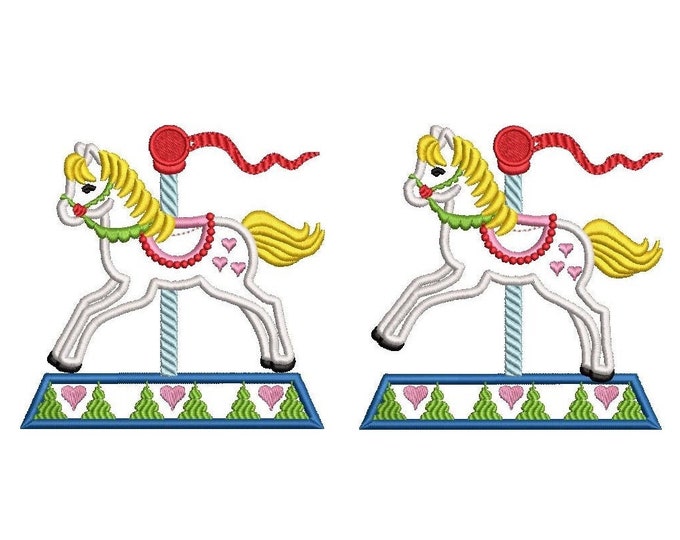 Carousel Horse 2 types rearing and running horse circus pony girl applique machine embroidery designs for hoop 4x4, 5x7 INSTANT DOWNLOAD