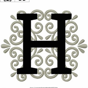 Regal royal classic Letter H garden flag monogram lace swirl  block font machine embroidery design monogram 4, 5, 6 and 8 in