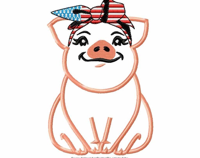 4th of July patriotic Piggie, pig with bandanna, awesome pig heifer, handkerchief pig applique machine embroidery designs INSTANT DOWNLOAD