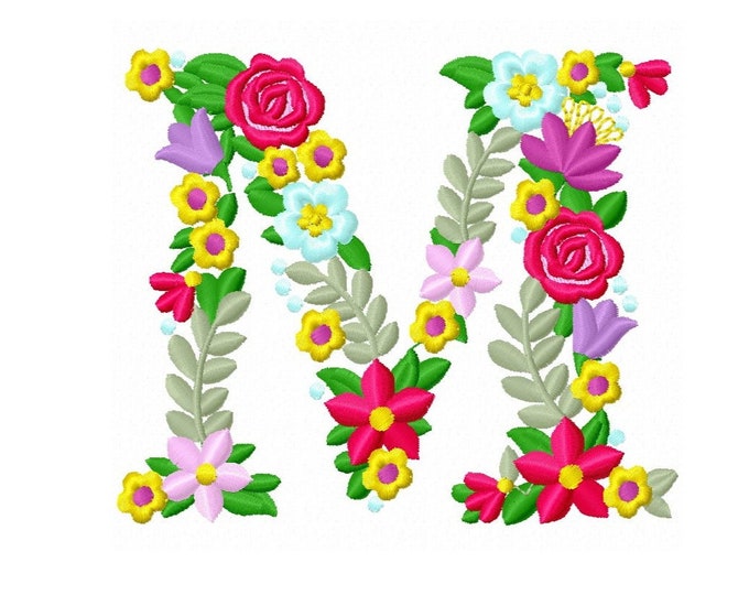 Fraternities & sororities Floral Greek font letter MU machine embroidery designs 3.5 4 5 6 7 in INSTANT DOWNLOAD