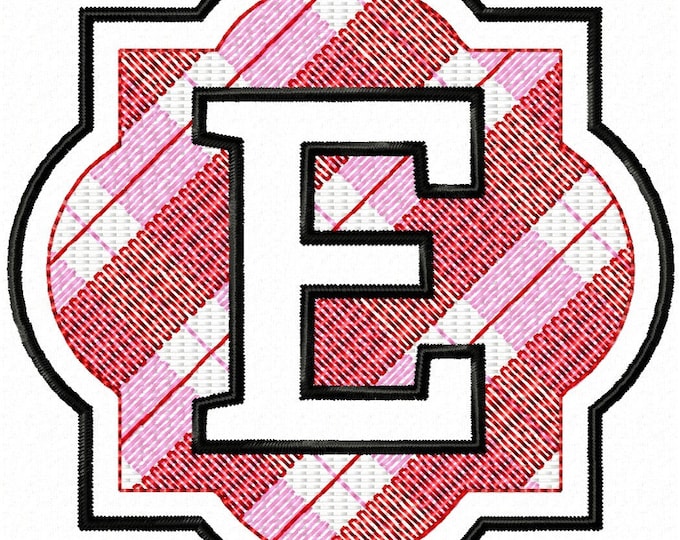Plaid classic Embossed terry towel Monogram letters A-Z gingham buffalo plaid Frame machine embroidery designs 3, 4, 5 inches Christmas gift