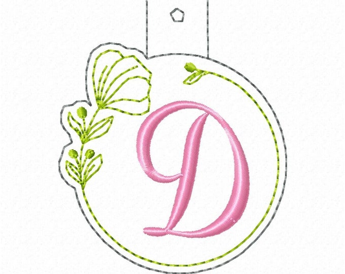 Round circle floral frame initial Monogram A-Z key fob snap tab in the hoop ITH keyfob bag tag keychain machine embroidery designs hoop 4x4