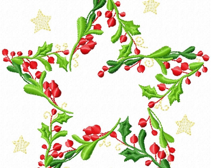 Christmas Star Wreath Xmas Merry Christmas star shape wreath floral sweet home decoration machine embroidery designs sizes 4, 5, 6, 8 inches