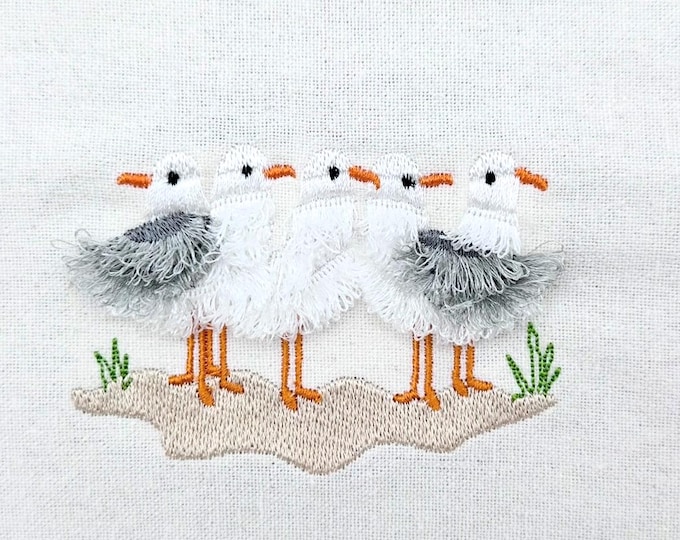 Fringed Fluffy Seagull Flock of 5 bird sea beach summer fringe chenille special WS thread machine embroidery designs sizes for hoop 4x4  5x7