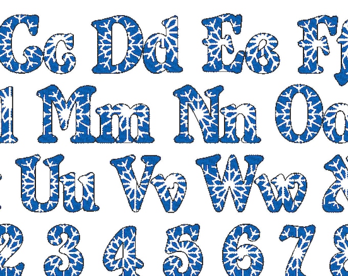 Frozen Font machine embroidery designs Snowflake alphabet letters numbers punctuation size from 1.3 up to 2.5 inch Christmas winter font BX