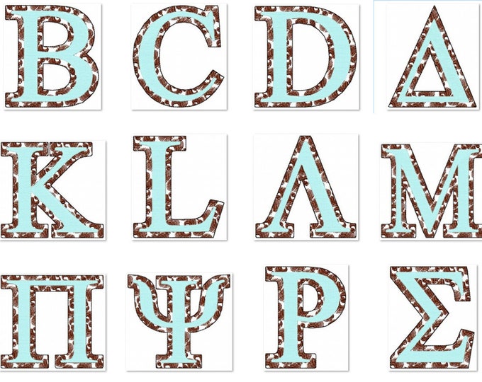 Classic sororities Greek alphabet leopard print Greek font, alphabet, ABC, letters 2 layers colors Greek font machine embroidery designs, BX