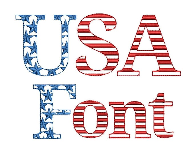 Stars and Stripes Block Patriotic Font 2 types machine embroidery designs SET of 2 alphabet letters assorted sizes 4th July Independence Day