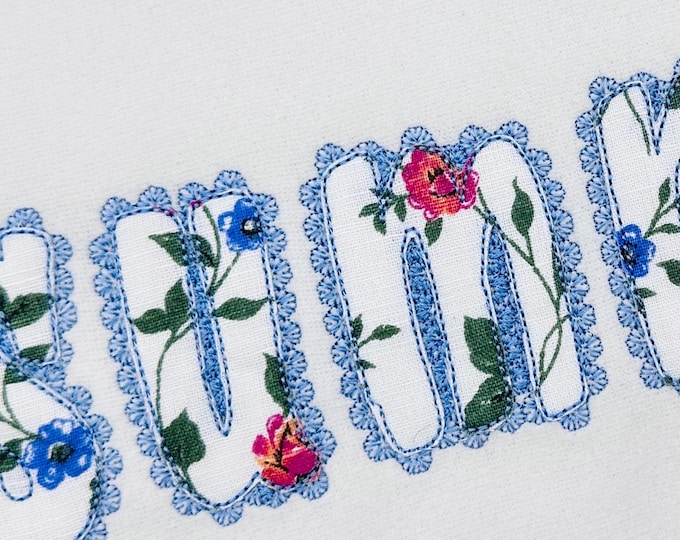 Lace Edge FONT raggedy edge applique Alphabet Monogram vintage style girls letters machine embroidery designs sizes 2.3 up to 4 inch, BX