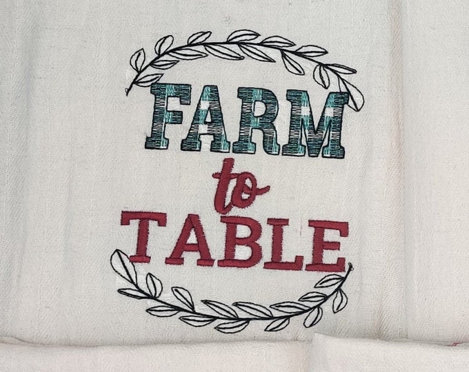 Farm to table - kitchen towel Primitive Farm to table leaf frame plaid gingham tartan dish kitchen towel quote machine embroidery designs