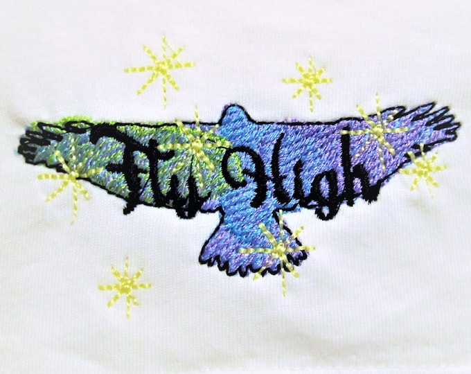 Fly High eagle silhouette sketch stitch outline bean quick triple stitch urban machine embroidery designs, wild and free iridescent eagle