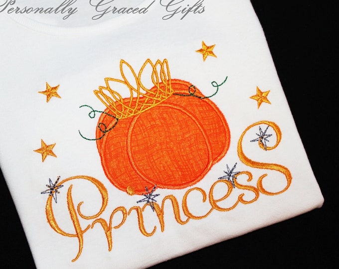 Princess Pumpkin Applique machine embroidery design for hoop 4x4 and 5x7 in sizes 4, 5, 6 and 7 inches pumpkin girl with crown and stars