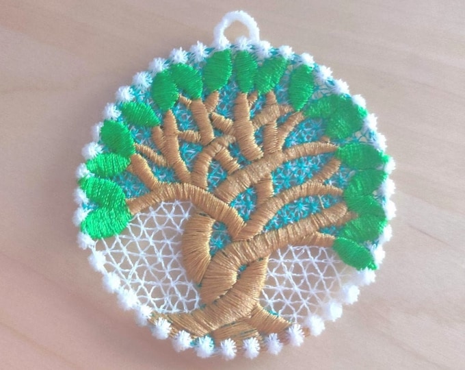 Tree of life necklace pendant, tree pendant Celtic tree of life FSL free standing lace machine embroidery designs children necklace for girl