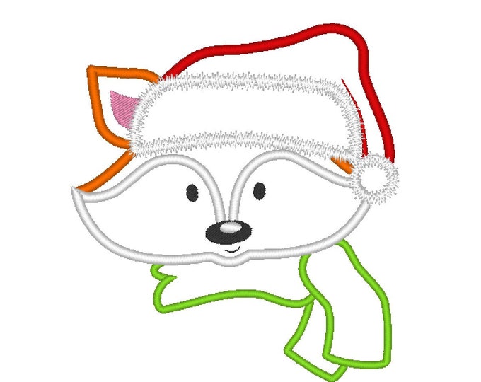 Christmas Santa Hat Pretty Fox Face head machine embroidery applique designs for hoops 4x4, 5x7 INSTANT DOWNLOAD cute nice fox embroidery