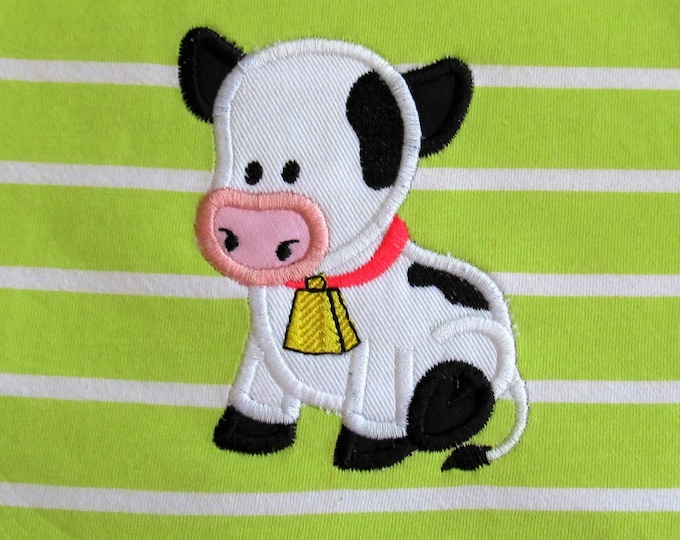 Cow Farm applique, little cow with bell baby children - adorable farm theme machine embroidery applique design for hoop 5x7 INSTANT DOWNLOAD