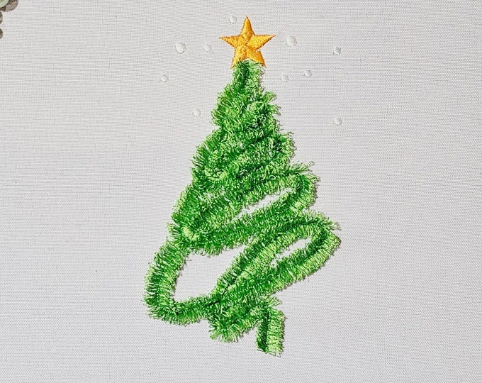 Swirl curl fringed fluffy Christmas Tree in one line machine embroidery designs fringe in the hoop ITH chenille one line tree 5 up to 10inch