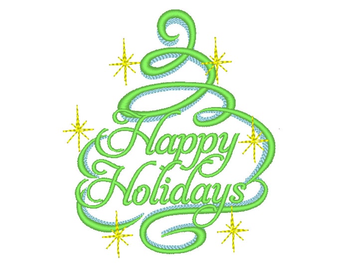 HAPPY HOLIDAYS TREE  - Merry Christmas tree /  machine embroidery designs - 4x4, 5x7, 6x10 instant download